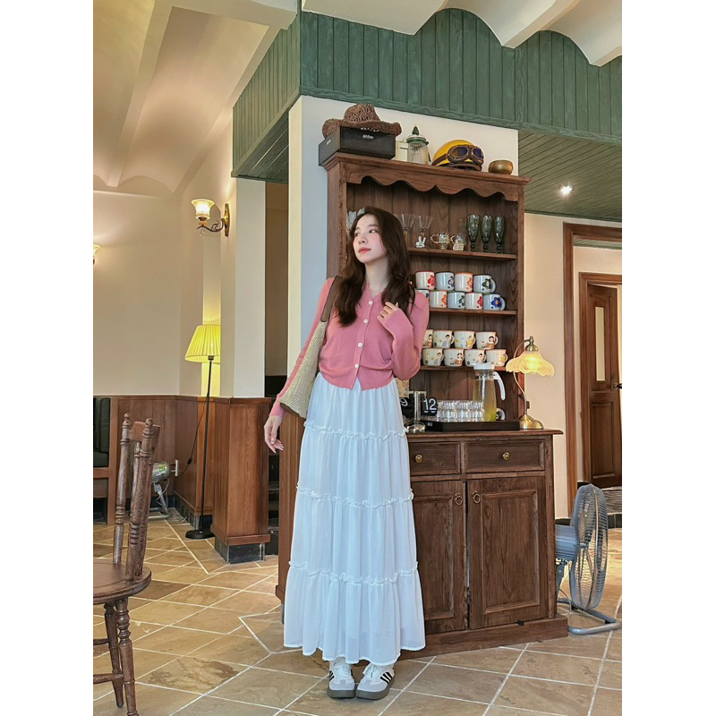 Chân váy voan bèo dáng dài có lót trong