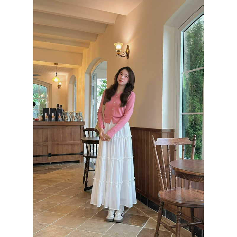 Chân váy voan bèo dáng dài có lót trong