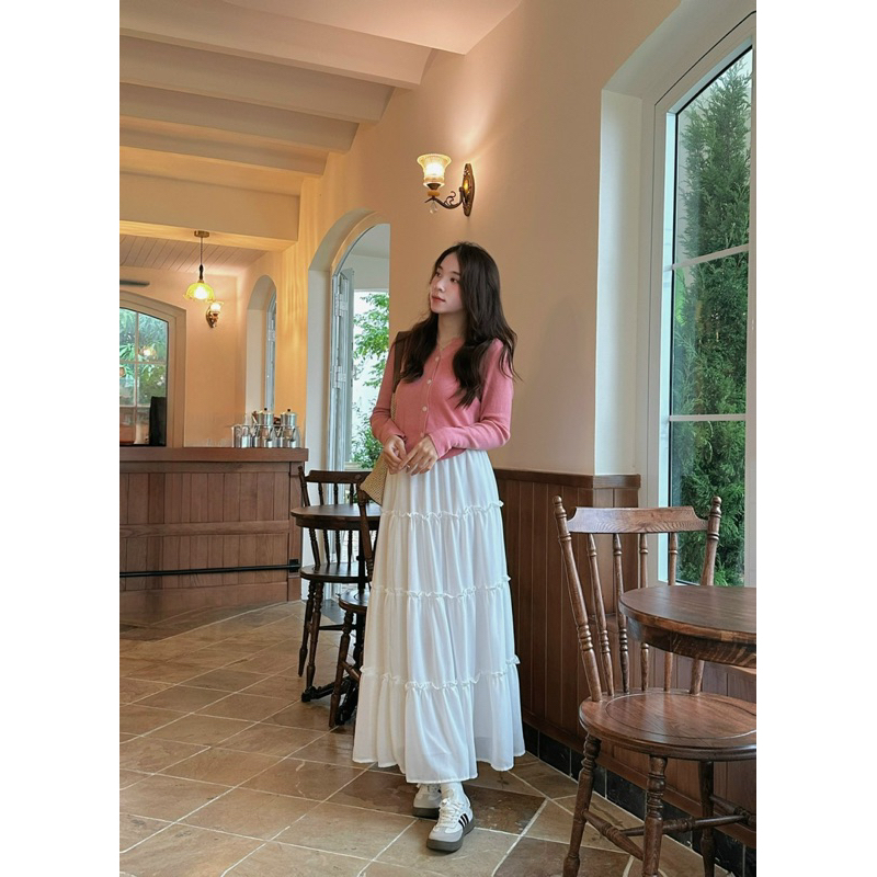 Chân váy voan bèo dáng dài có lót trong