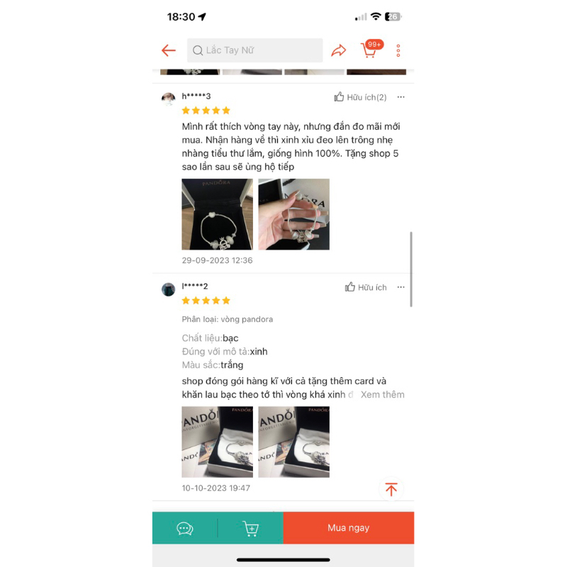 VÒNG TAY CHARM PANDORA  FULL HỘP