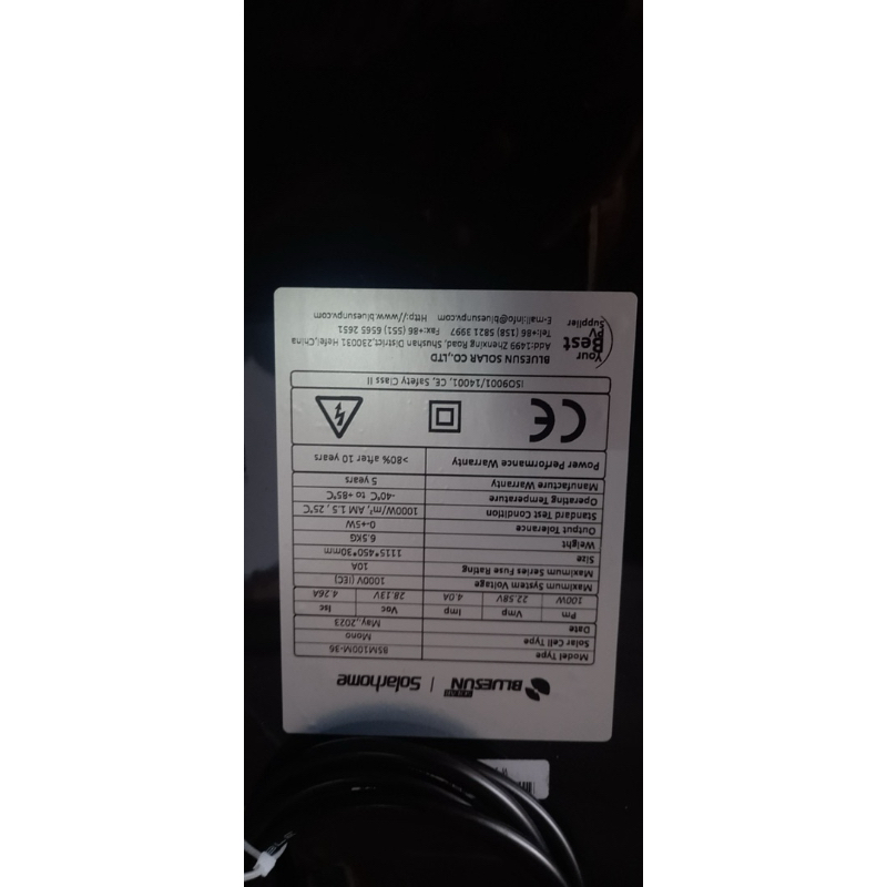 Tấm pin s-solar 100w màu đen cho hiệu suất cao