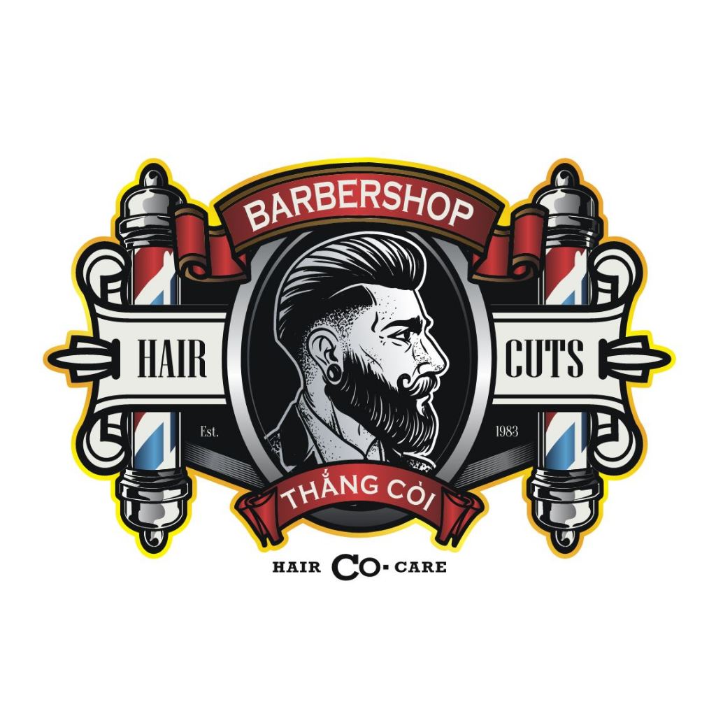 Hình dán trang trí tiệm tóc nam BARBER SHOP chất liệu decal nhiều kích cỡ cắt viền sẵn