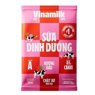 Combo 10 bịch Sữa dinh dưỡng Vinamilk hương dâu - Bịch 220ml x 10