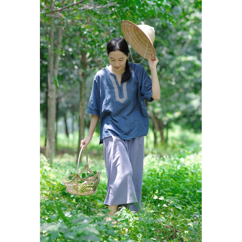 Bộ thôn nữ cổ trang xanh dương nhạt