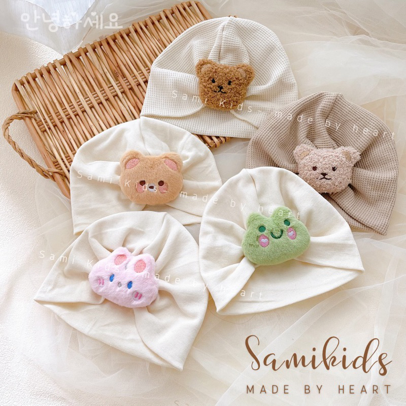 Mũ turban cotton waffle mềm mại cho bé 5-12kg