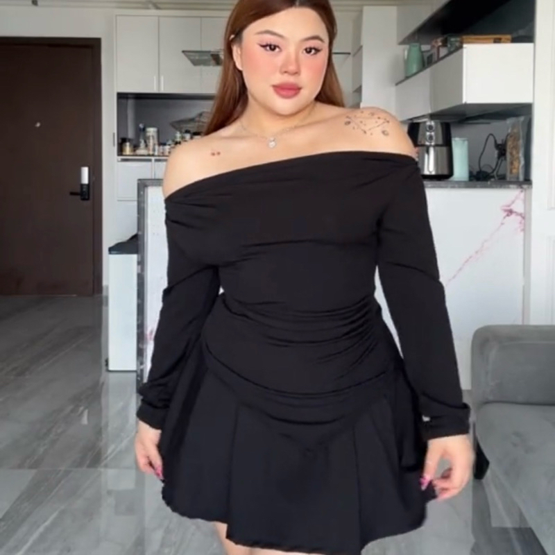 Áo tay dài và chân váy ngắn thun đen/hồng/be/xanh - Audrey Studio