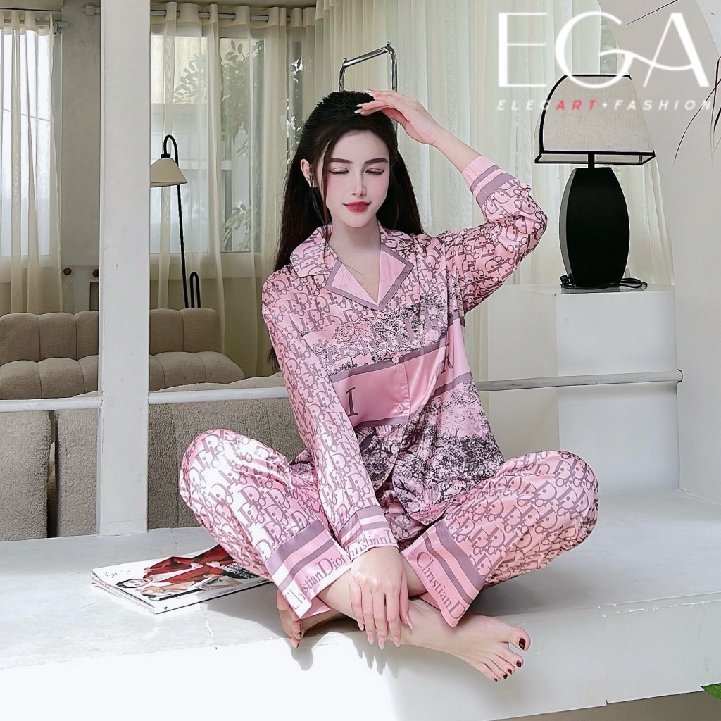 Áo pijama nữ áo dài quần dài họa tiết chữ nhiều màu chất lụa cao cấp Xumaki Store