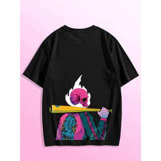 Áo thun đầu lâu bóng chày form rộng áo unisex tay lỡ nam nữ