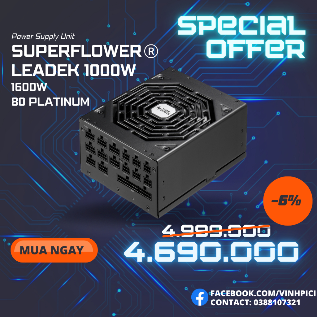 Nguồn máy tính Super Flower Leadex Platinum SE 1000W [NEW]