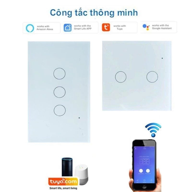 Công tắc thông minh Wifi Tuya Smart life cần dây N vuông 86/CN 120(sản phẩm đòi hỏi hiểu kỹ thuật)