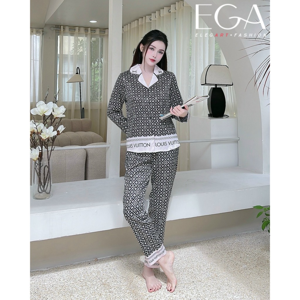 Bộ pijama nữ áo dài quần dài họa tiết chữ nhiều màu chất lụa cao cấp Xumaki Store
