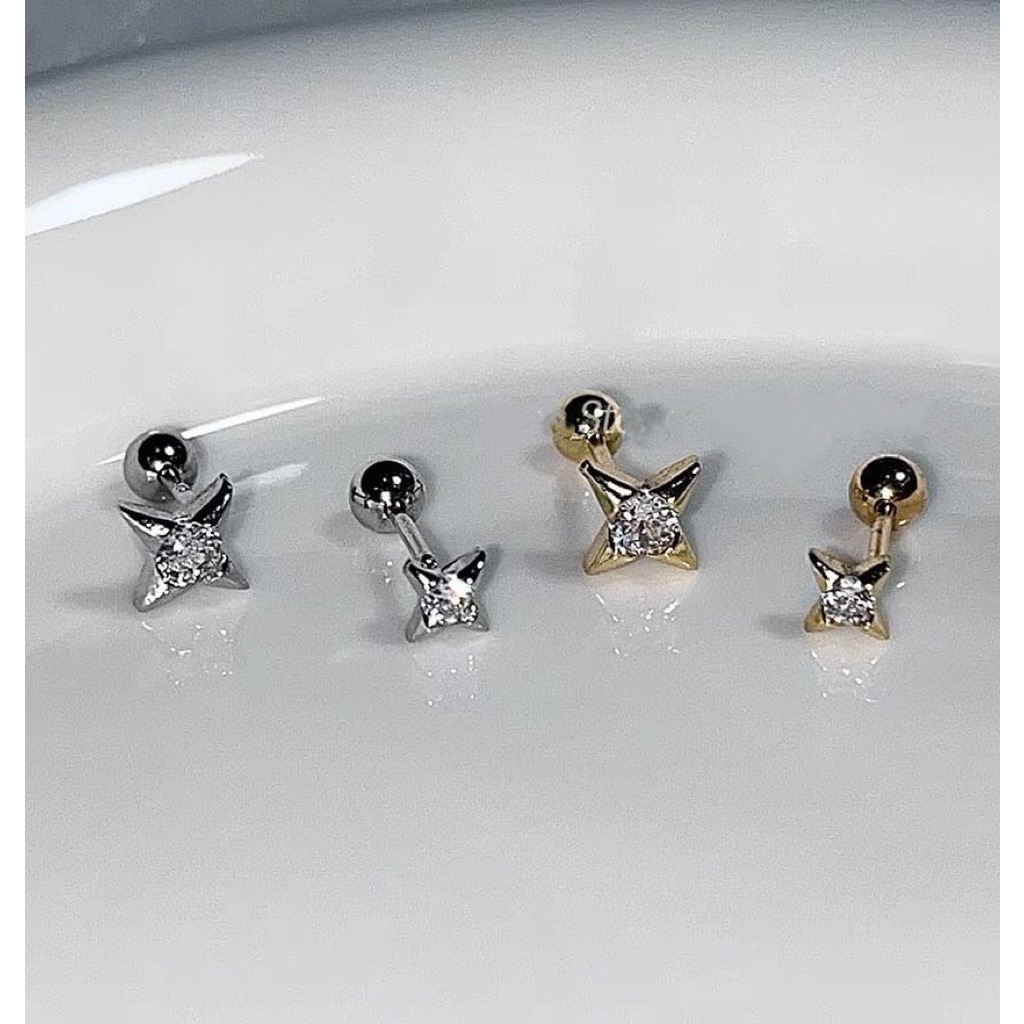 1 CHIẾC bông tai bi sao đá 30% bạc chốt bi