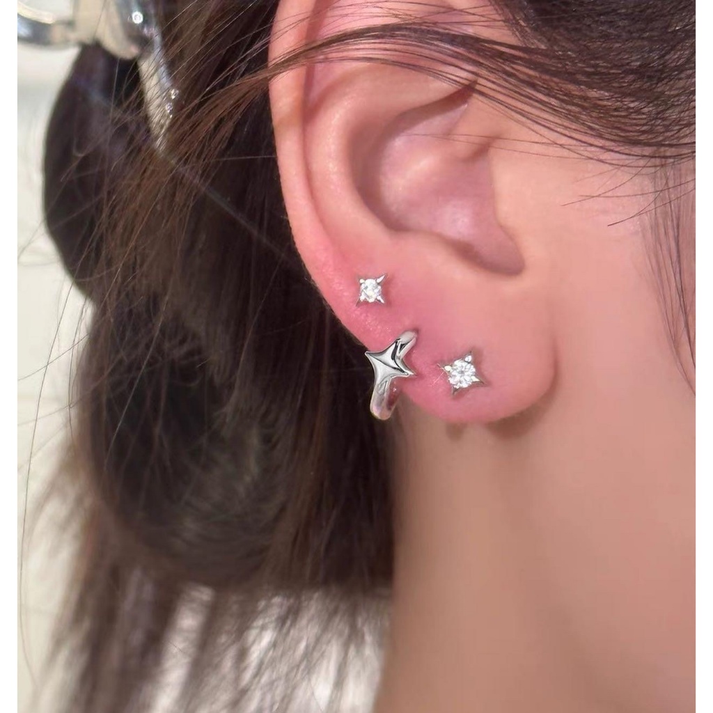 1 CHIẾC bông tai bi sao đá 30% bạc chốt bi