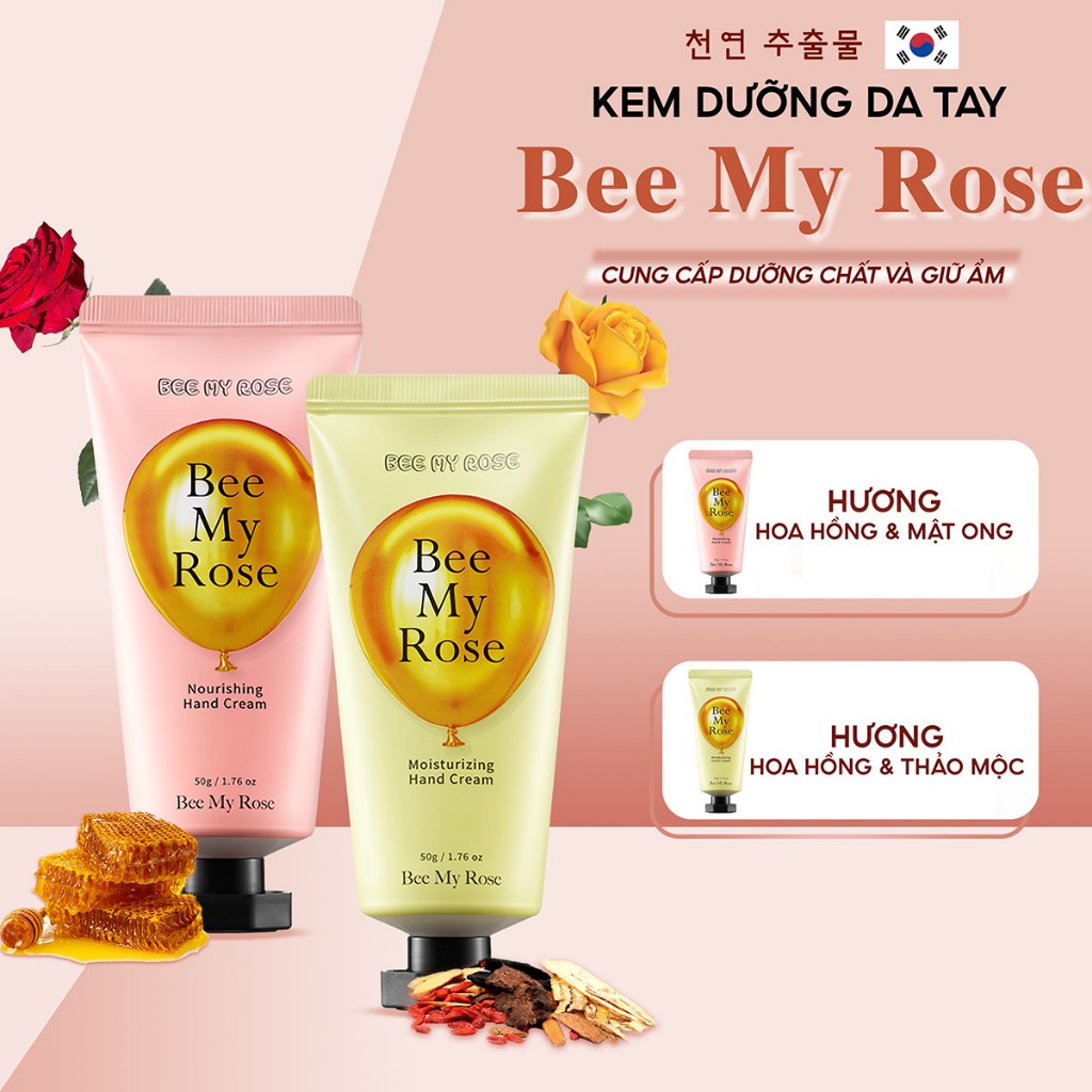 Kem dưỡng cấp ẩm làm mềm da bàn tay Hàn Quốc Bee My Rose Moisturizing Hand cream 50g.