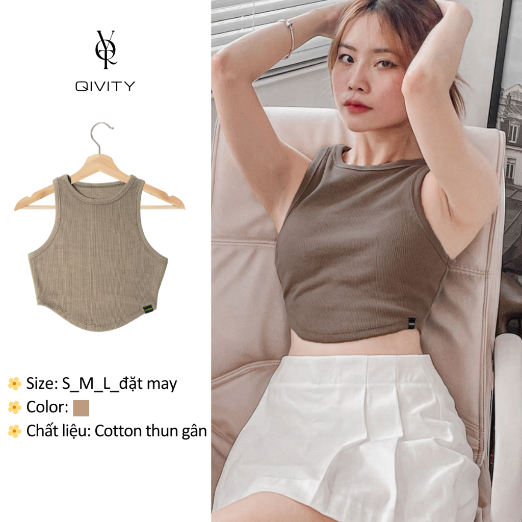 (Hình thật) Áo croptop ngắn vạt bầu, áo thun 3 lỗ, áo kiểu, vải cotton co giãn dày dặn nhà Qivity