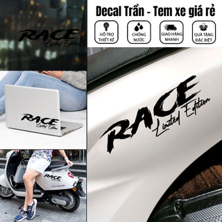 Decal chữ RACE dán xe điện, Tem dán xe màu đen & trắng, tem tên theo yêu cầu, tên dán xe, tem in theo tên