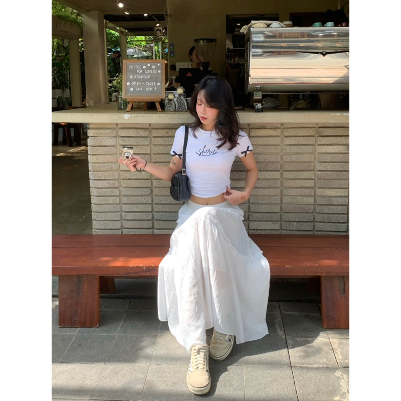 Sherie White Tee - Áo Thun Trắng Cotton Form Ôm Thêu Logo