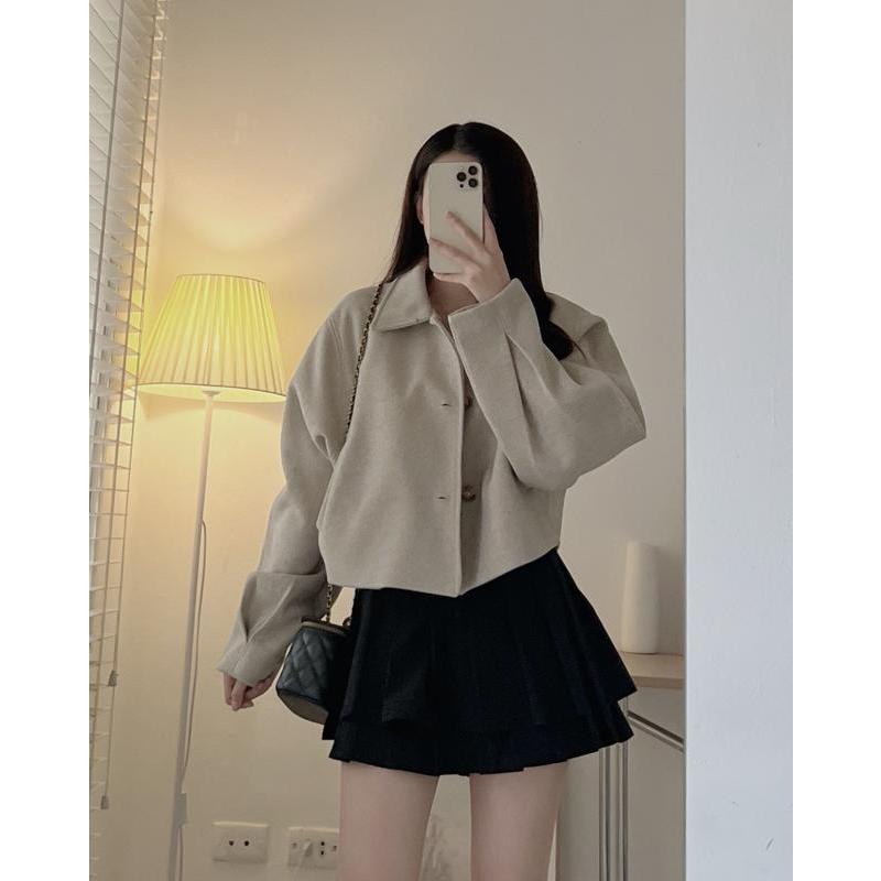 Áo khoác dạ ép tay liền dáng crop siêu xinh