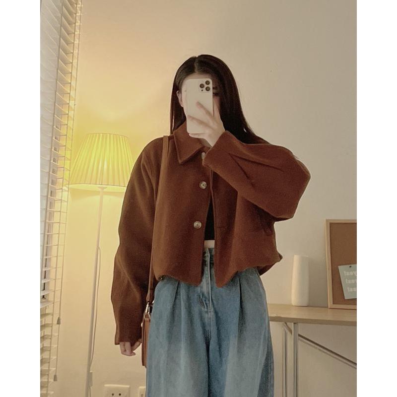 Áo khoác dạ ép tay liền dáng crop siêu xinh