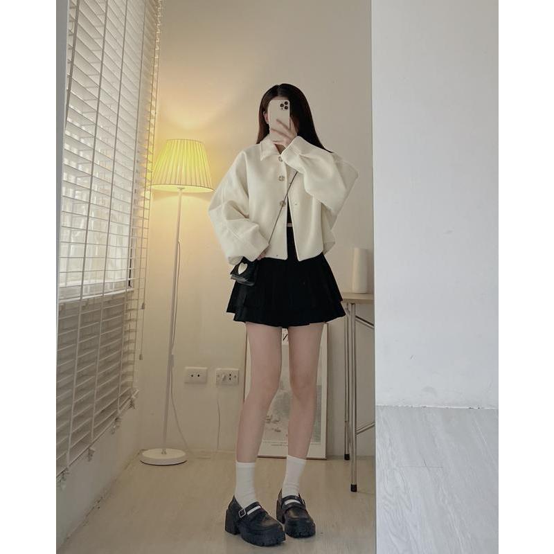 Áo khoác dạ ép tay liền dáng crop siêu xinh