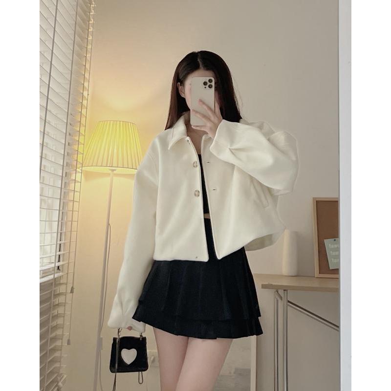 Áo khoác dạ ép tay liền dáng crop siêu xinh