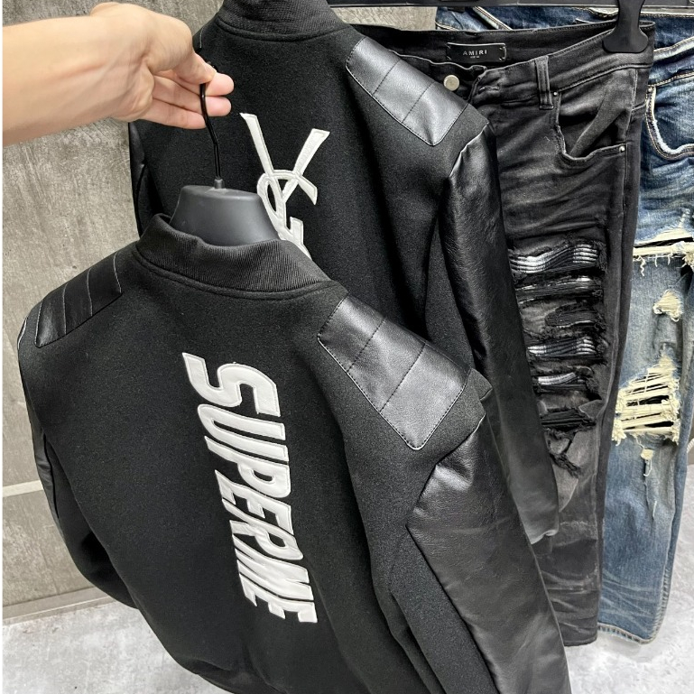 Áo Khoác bomber dạ Super Phối da thêu hàng QC cao cấp hot 2023