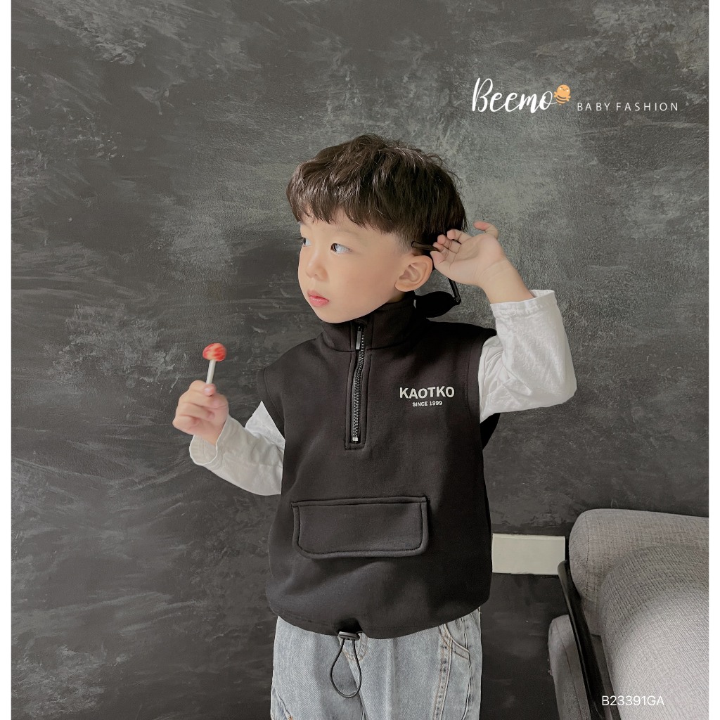 Áo nỉ gile in chữ phối khóa cá tính Beemo cho bé