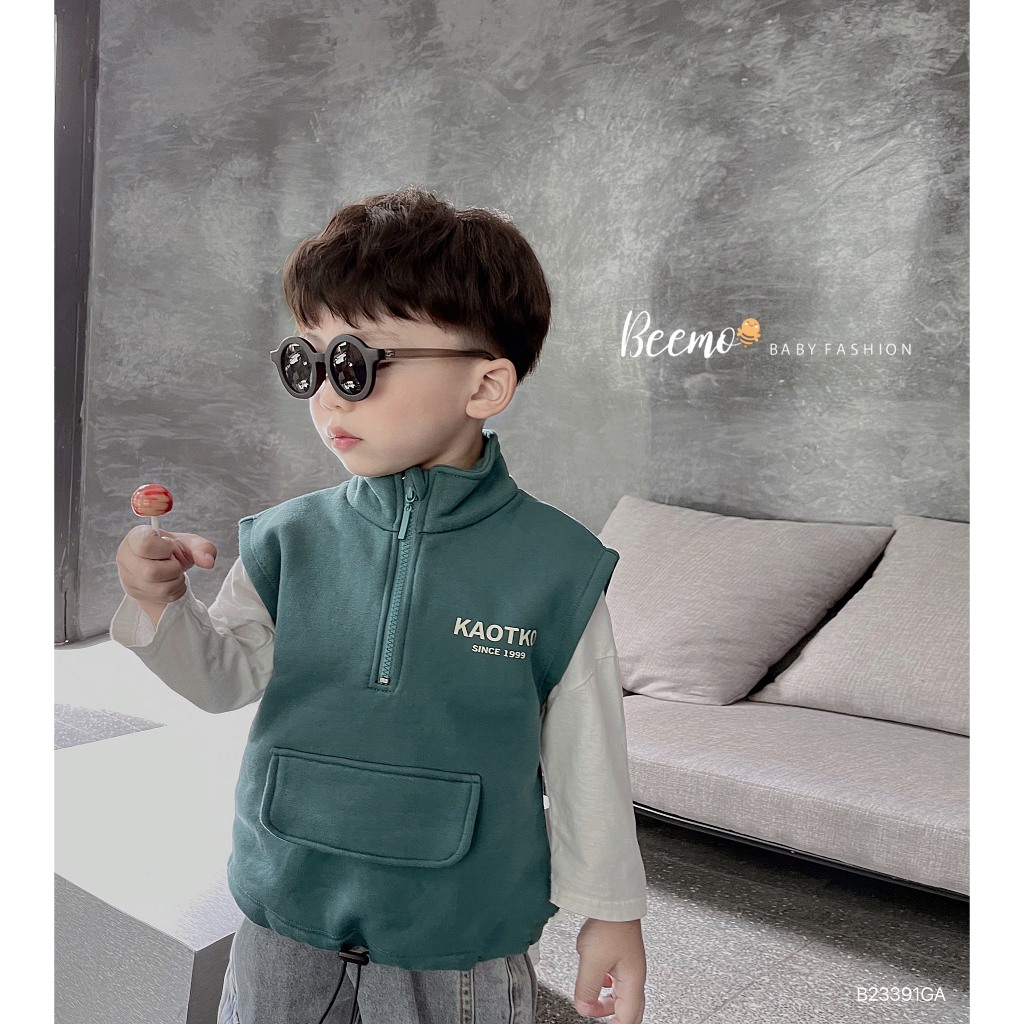 Áo nỉ gile in chữ phối khóa cá tính Beemo cho bé