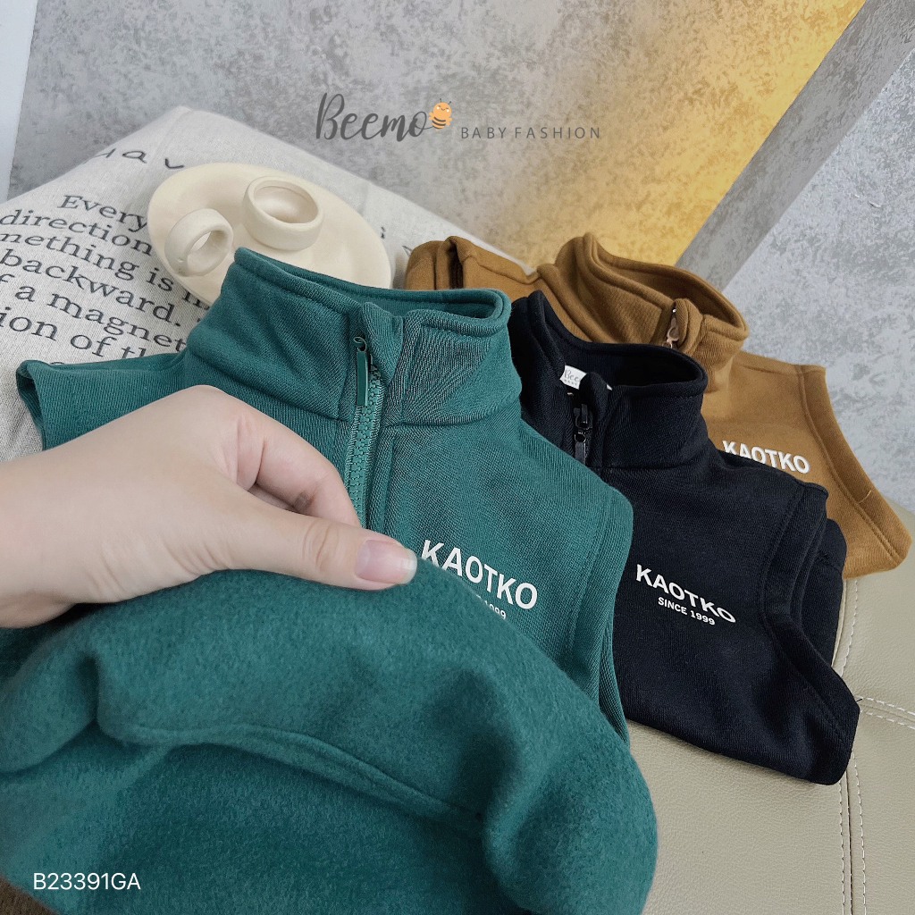 Áo nỉ gile in chữ phối khóa cá tính Beemo cho bé