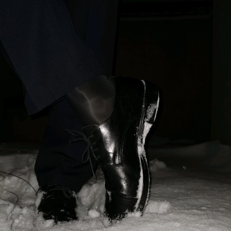 Tất nam cổ cao sheer bóng đen trơn sheersock màu đen