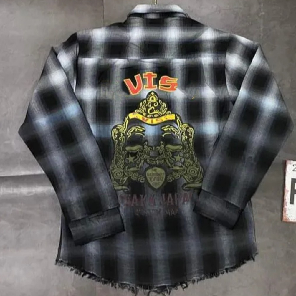 Áo sơ mi nam dài boy phố caro form đẹp chất vải dày tua like phối họa tiết EVI Hót Trend mẫu mới nhất