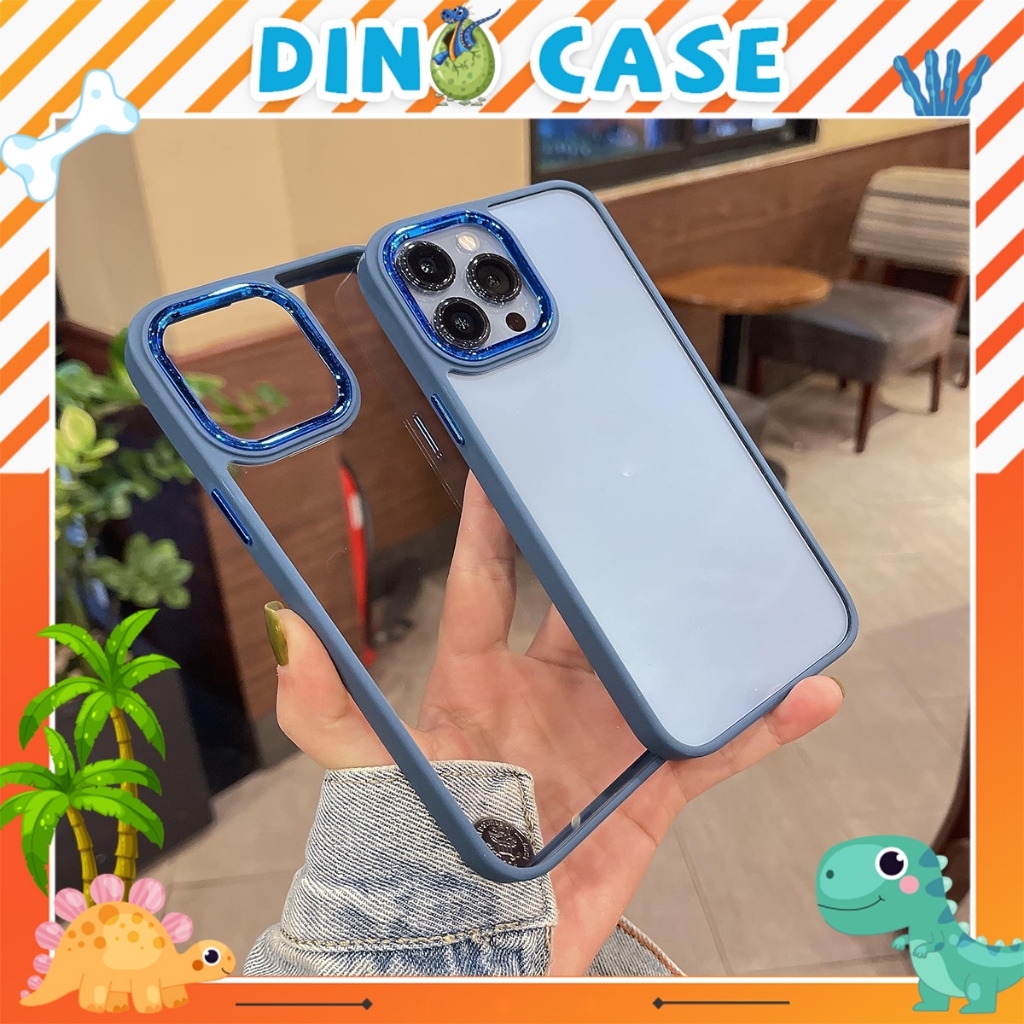 Ốp lưng ip viền màu lưng cứng trong suốt 7plus/8plus/x/xs/11/12/13/14/15promax/plus/promax- Dino case