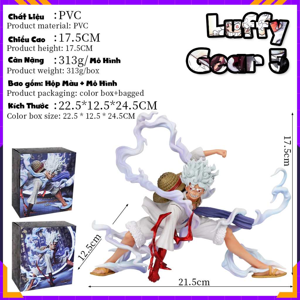 Mô Hình Luffy Gear 5 Nika - One Piece Băng Mũ Rơm Đảo Hải Tặc - Figure Cực Nét Decor Bộ Sưu Tập cao cao 16cm