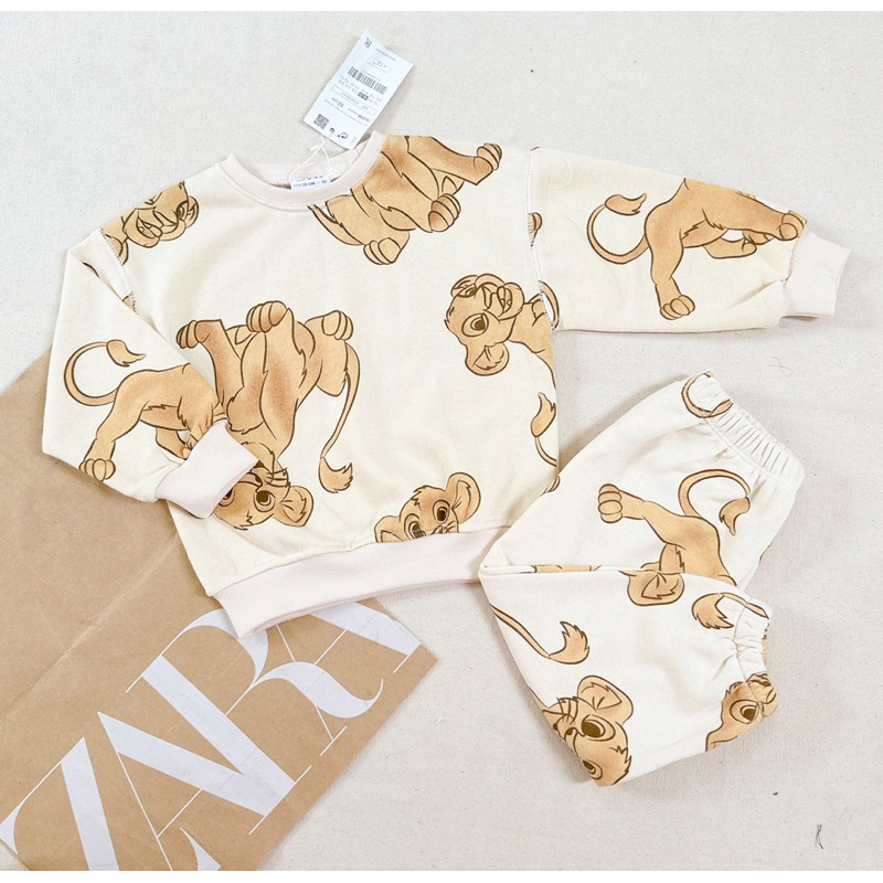 Bộ nỉ hoạ tiết sư tử za.ra cho bé trai bé gái size từ 12-24 cân