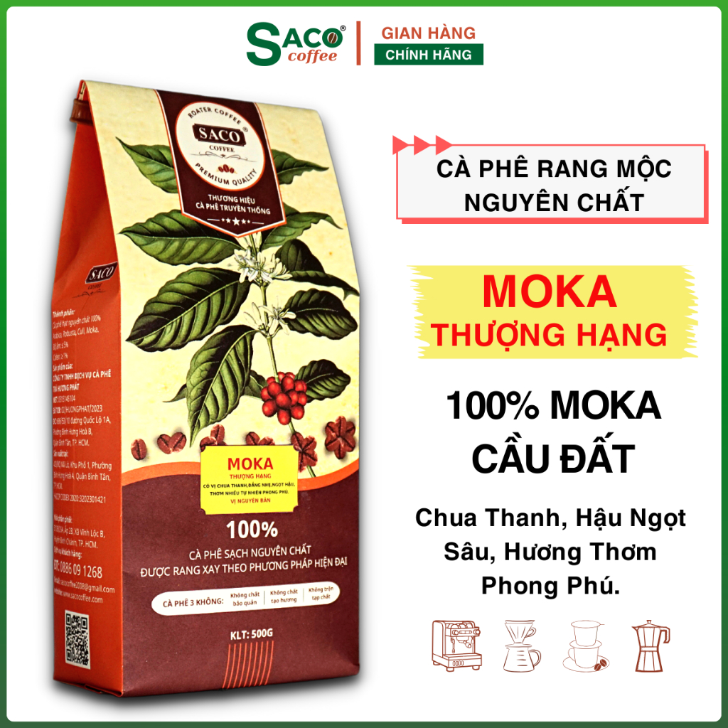 Cà phê MOKA Cầu Đất Thượng Hạng- đắng nhẹ chua thanh thơm quyến rũ, Cafe rang xay nguyên chất, cà phê sạch Saco coffee