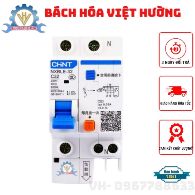 Aptomat chống giật 1P 220v CHINT NXBLE-C63 10A đến 63A át chống dòng rò cb chống giật cầu dao điện bảo vệ chống quá tải