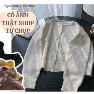 Áo len lông thỏ, cardigan hồng vintage mùa thu đông, cúc ngọc tiểu thư len mịn [Hàng Order]