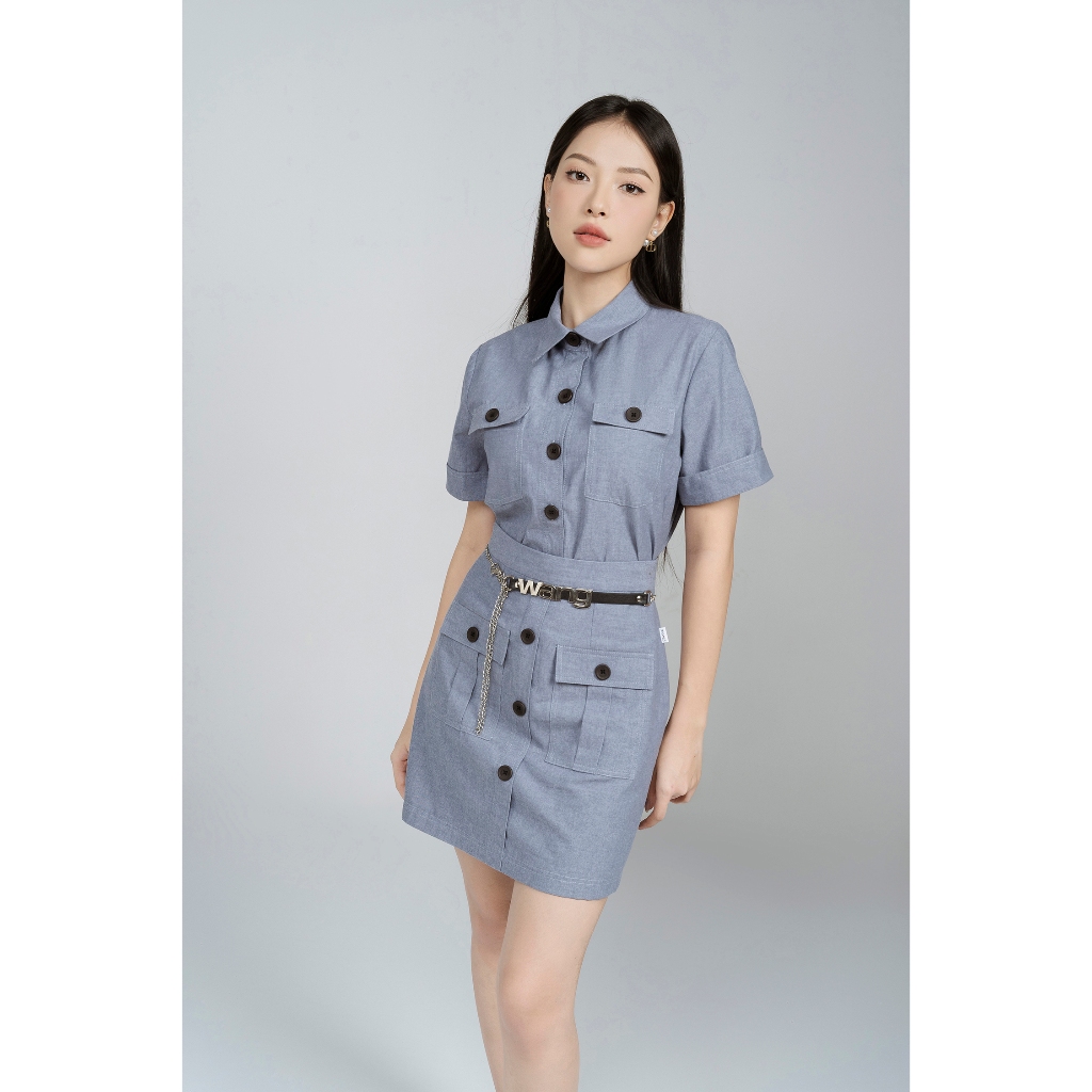 Set bộ áo sơ mi và chân váy 𝟗𝟐𝐖𝐄𝐀𝐑 giả bò có lớp lót mềm mại, chất denim mỏng premium thấm hút WSN2302