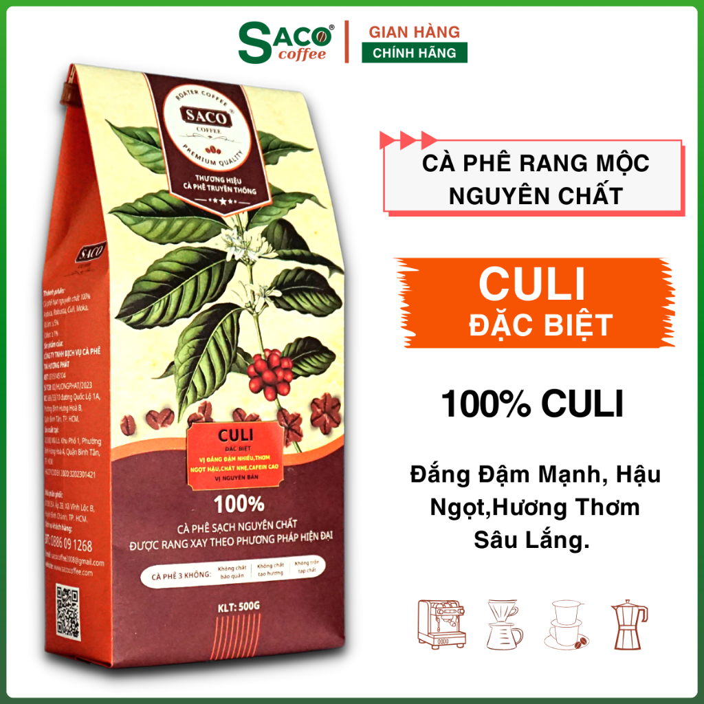Cà phê hạt Culi Thượng Hạng rang xay nguyên chất, Đắng Mạnh Ngọt Hậu Thơm Nồng từ SACO COFFEE