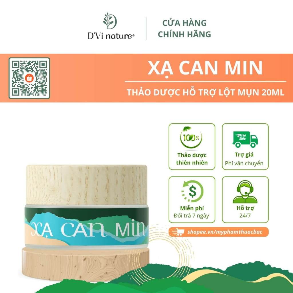 Xạ can min D’Vi nature giúp làm sạch mụn cám, mụn đầu đen, bã nhờn, tế bào chết và se khít lỗ chân lông từ thảo dược