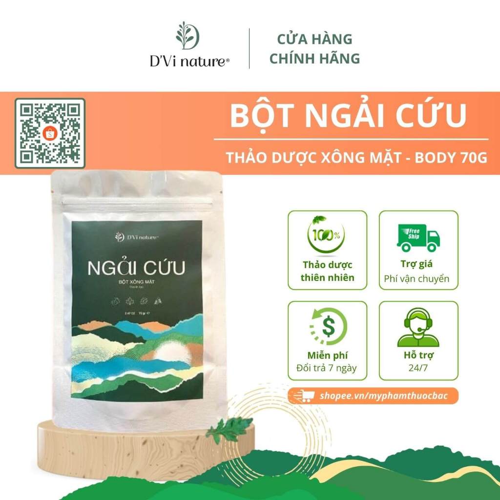 Bột xông ngải cứu DVi nature giúp thanh lọc cơ thể, thải độc da, thải corticoid, mát da giúp da sáng mịn và hồng hào