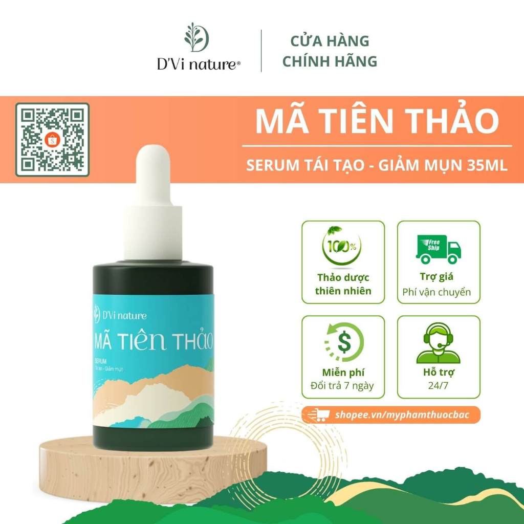 Serum mã tiên thảo D’Vi nature làm giảm mụn, giảm vết thâm, gom còi mụn, tái tạo làn da và làm sáng da từ thảo dược