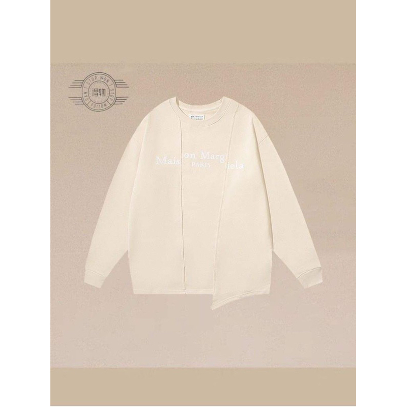 Margiela mm6 Margiela in chữ unisex dáng rộng cổ tròn dài tay