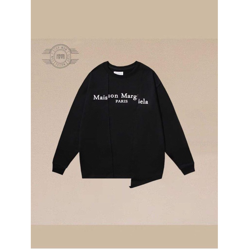 Margiela mm6 Margiela in chữ unisex dáng rộng cổ tròn dài tay
