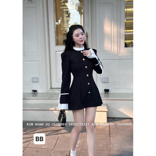Đầm tuyết mưa phối bèo cổ tay xếp ly, váy nữ thiết kế thu đông cúc đồng dáng A dự tiệc sang chảnh( kèm ảnh thật)