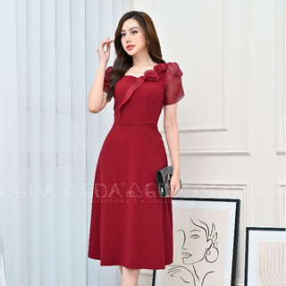 Đầm xòe đỏ tay ovan nữ cao cấp GDA COLLECTION chất lụa Nhật mềm mịn, co dãn, sang trọng, che khuyết điểm
