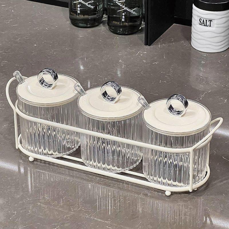 SET 3-4 HŨ GIA VỊ NẮP CÓ VÒNG KHUYÊN TRÒN BẠC