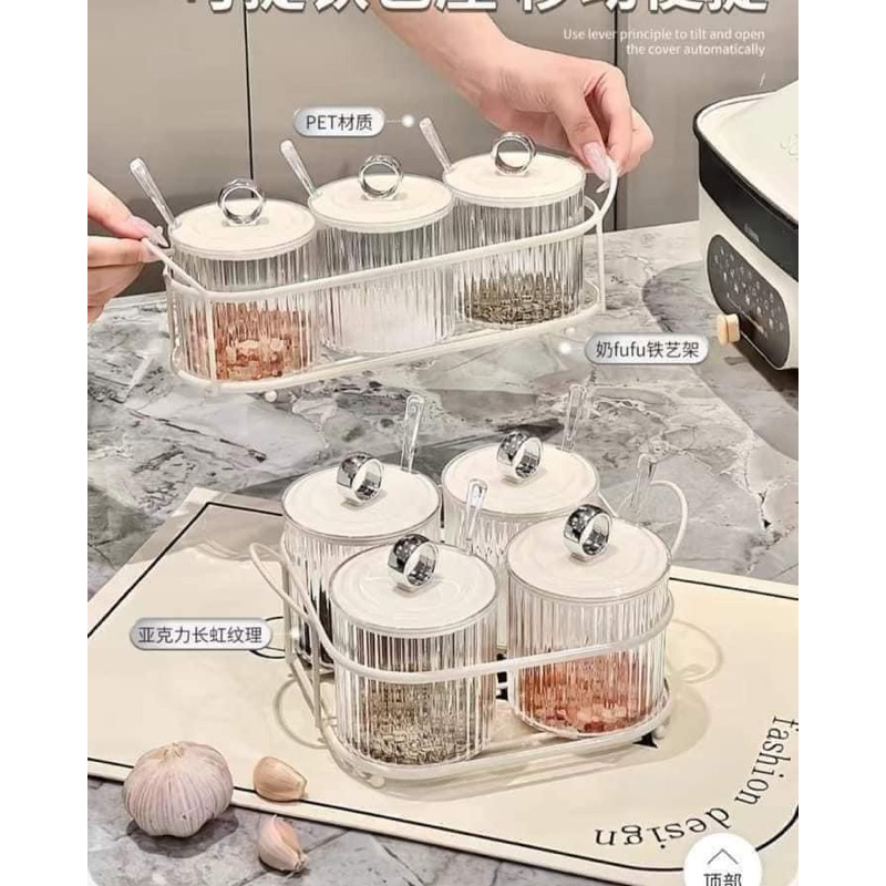 SET 3-4 HŨ GIA VỊ NẮP CÓ VÒNG KHUYÊN TRÒN BẠC