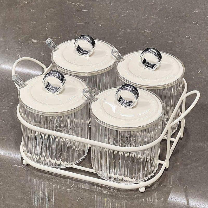 SET 3-4 HŨ GIA VỊ NẮP CÓ VÒNG KHUYÊN TRÒN BẠC