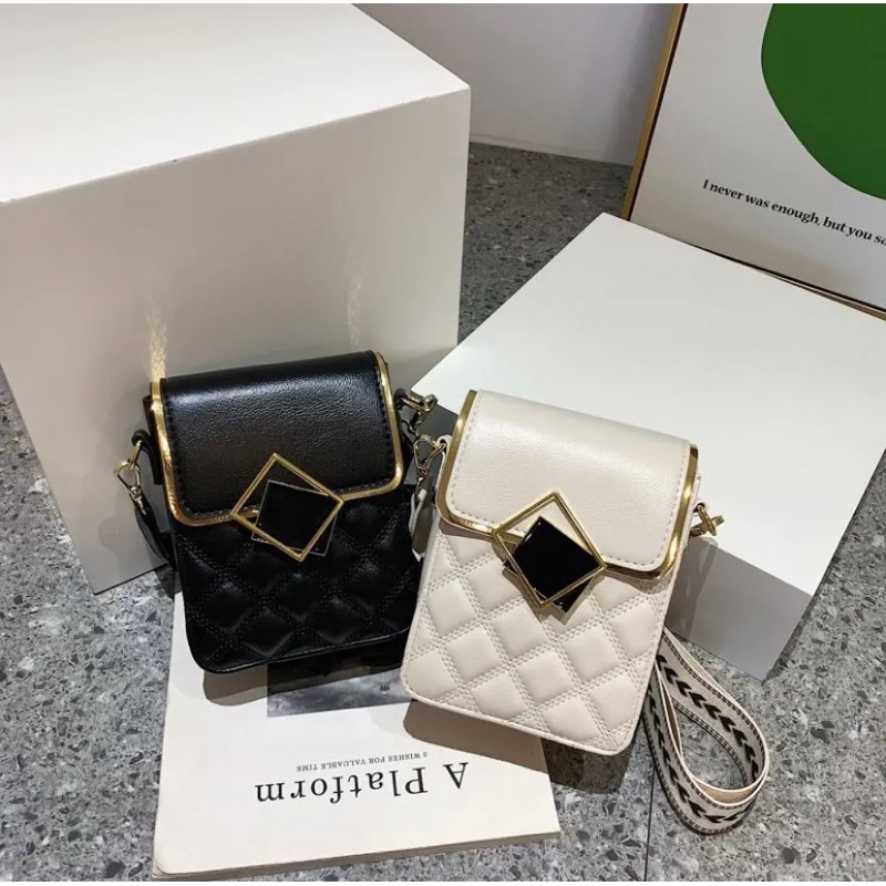 Túi đeo chéo túi đựng điện thoại khoá hình vuông tráng gương thiết kế đơn giản thời trang